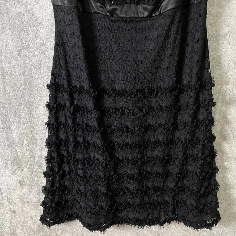 Tadashi Black Lace Dress Sleeveless V Neck Ruffle‎ Gothic Romantic Size 18 Fancy
